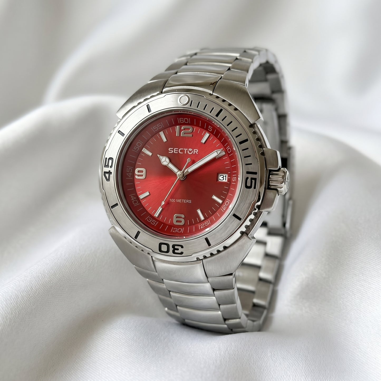 Sector 240 Sport Watch – Red Dial & Stainless Steel Bracelet