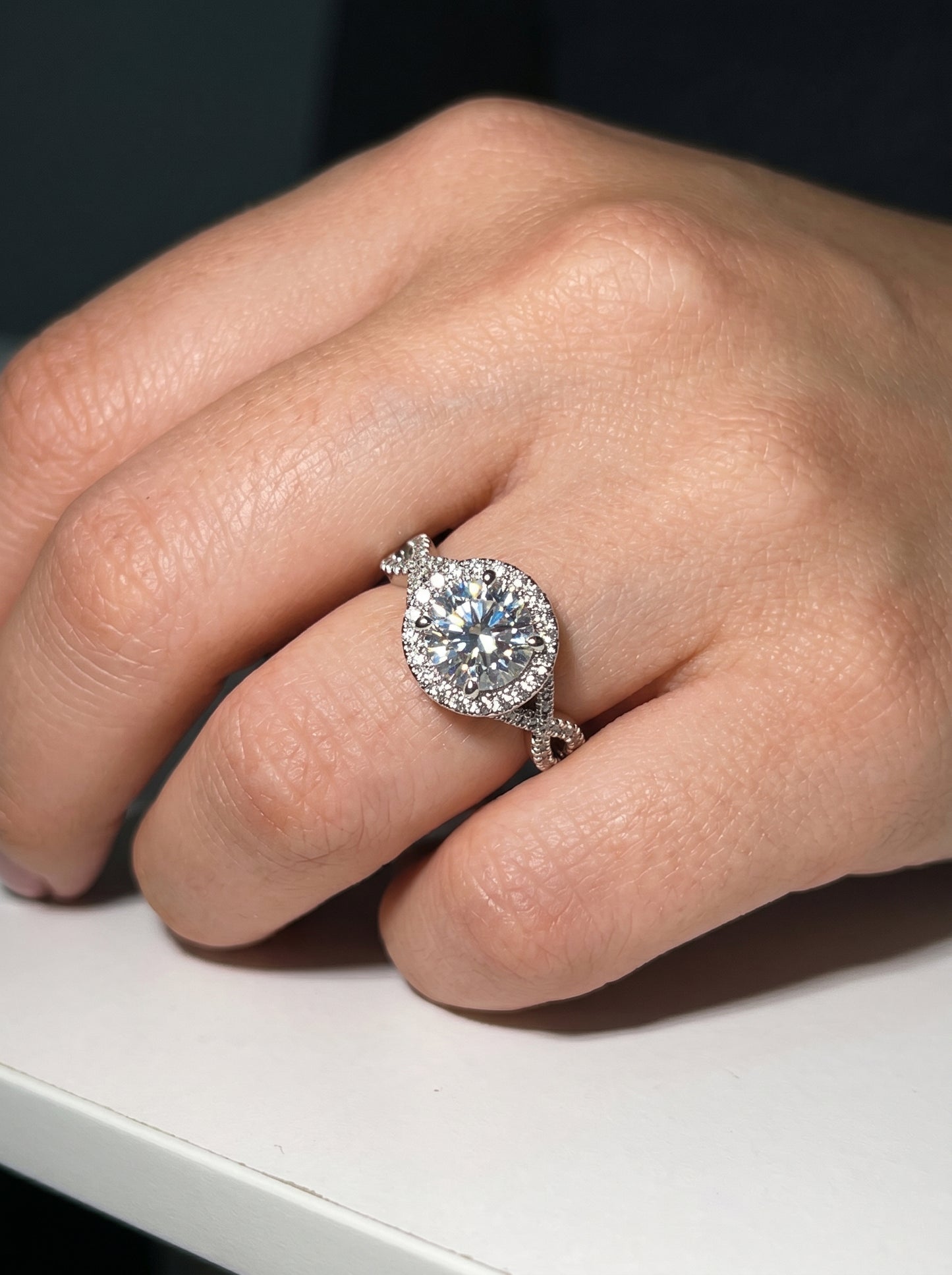 Round Diamond Prong Set Halo Twist