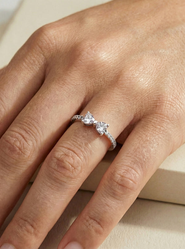 Pandora Pink Bow Sparkling Ring For Her (WHITE)