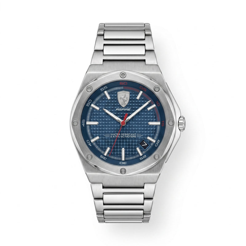 Scuderia Ferrari Aspire – Blue Textured Dial & Stainless Steel Bracelet - Naggat Silver
