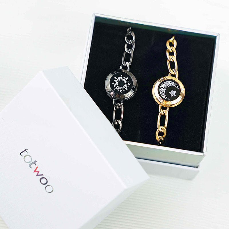Totwoo Love Sun & Moon Snake Chain Touch Bracelets (Black+Gold) - Naggat Silver