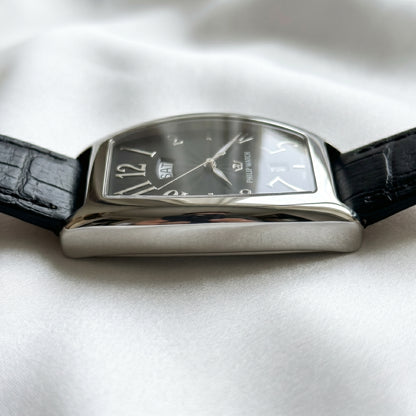 Philip Watch Automatic Day-Date – Tonneau Black Dial & Black Leather Strap