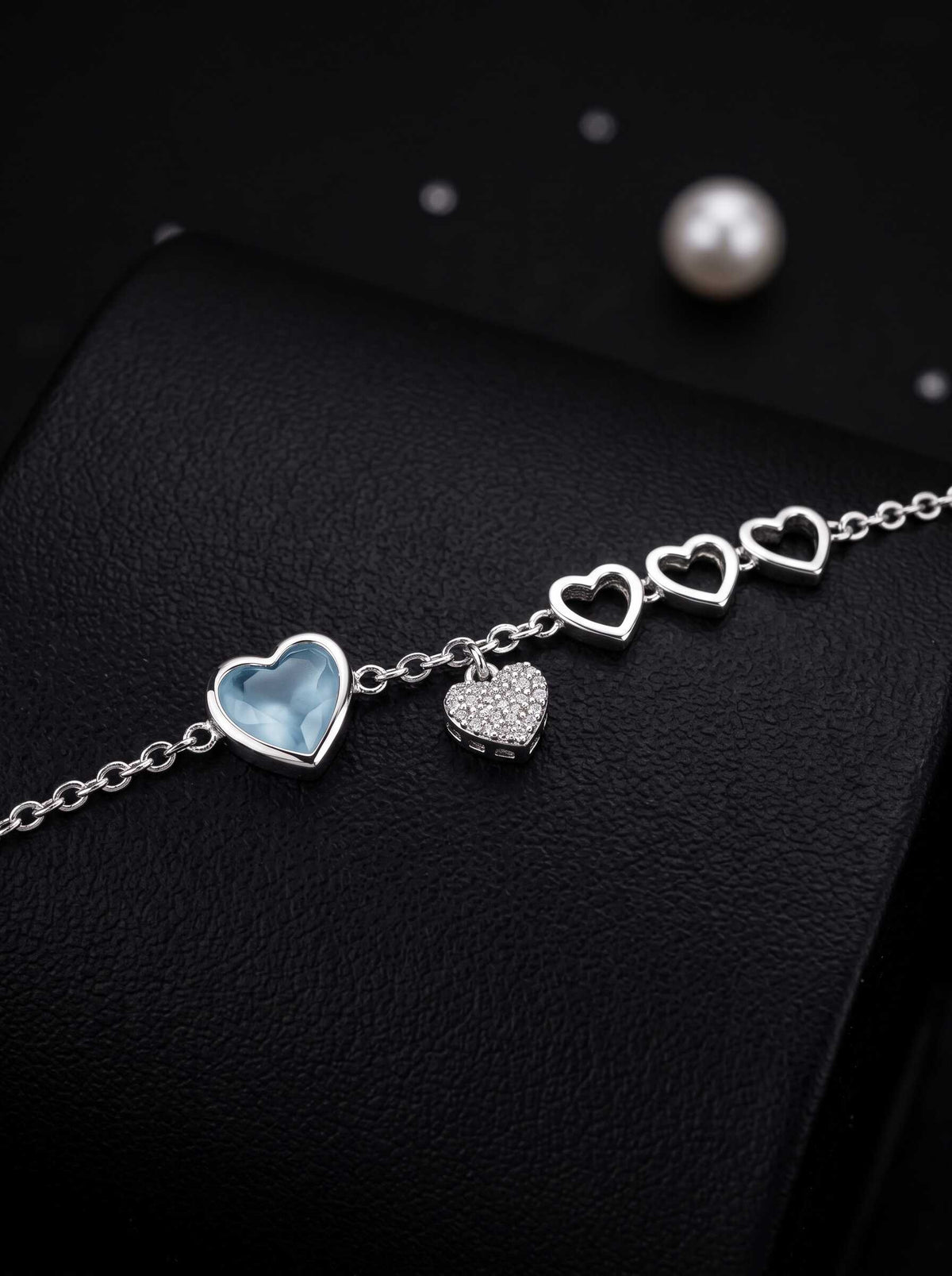Blue Opal Heart Charm Bracelet sterling silver 925 women's sterling silver bracelet in blue, image 3