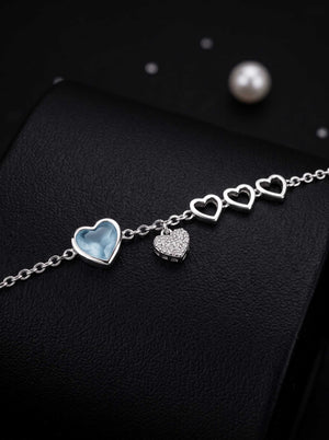 Blue Opal Heart Charm Bracelet sterling silver 925 women's sterling silver bracelet in blue, image 3