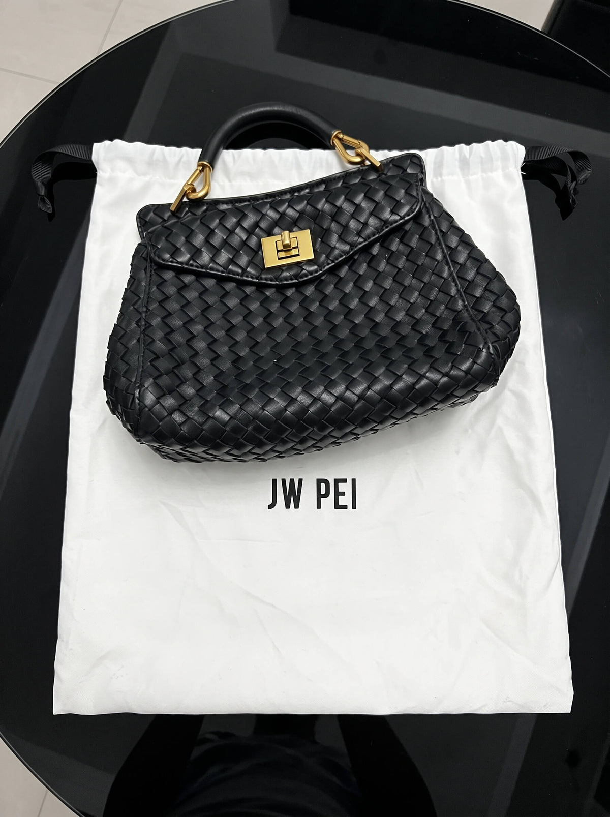 JW PEI Lucia Classic Top Handle Woven Bag silver shopper bags in black, image 8