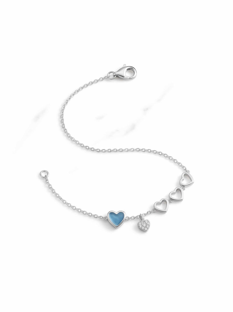 Blue Opal Heart Charm Bracelet sterling silver 925 women's sterling silver bracelet in blue
