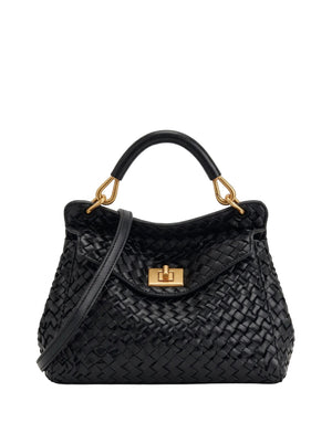 JW PEI Lucia Classic Top Handle Woven Bag silver shopper bags in black