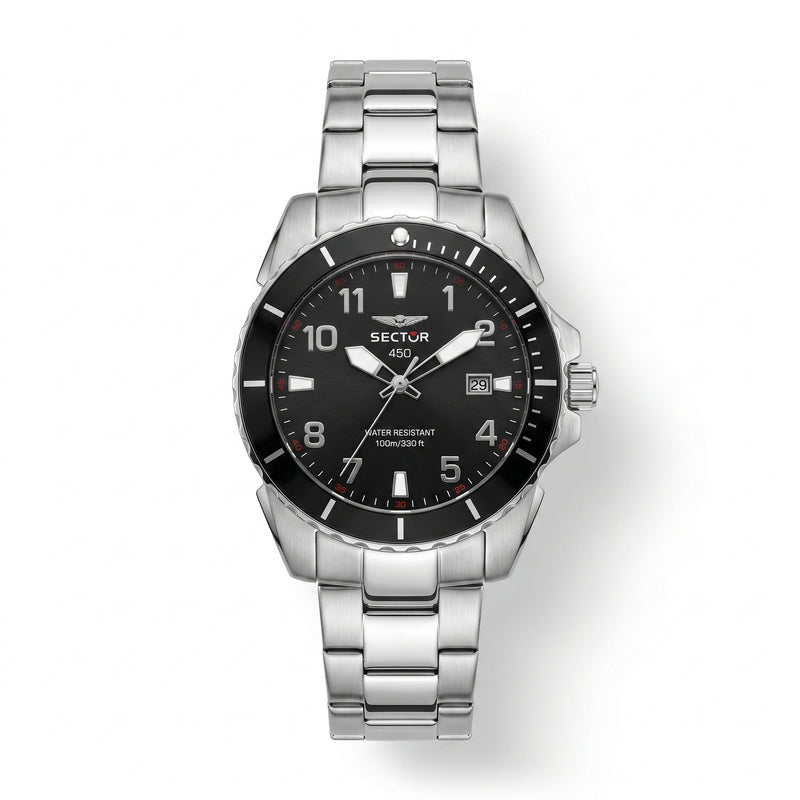 Sector 450 Diver Watch – Black Dial & Stainless Steel Bracelet - مجوهرات فضة في مصر