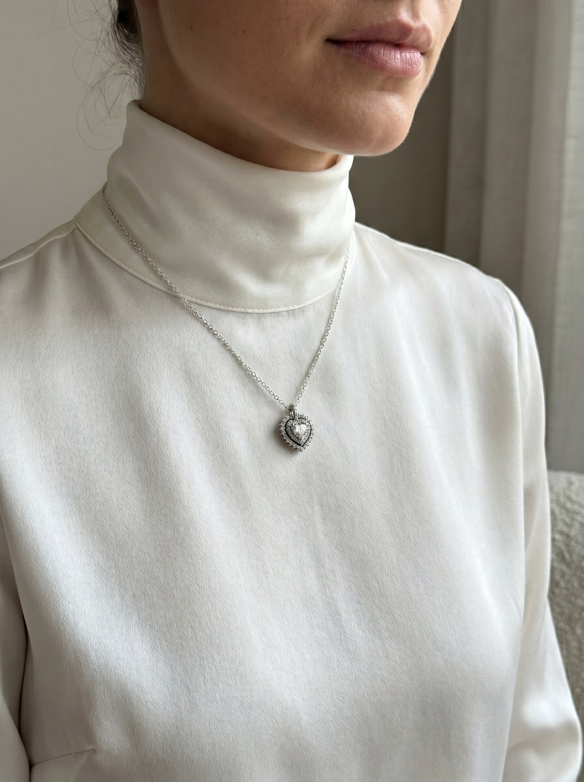 Sparkling Heart Halo Pendant necklace in Silver by Naggat Silver – view 2