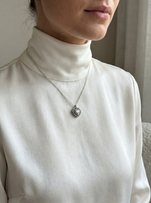 Sparkling Heart Halo Pendant necklace in Silver by Naggat Silver – view 2