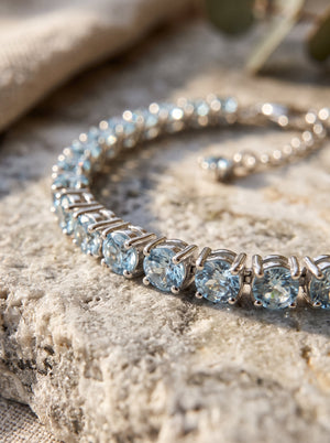Pandora Sparkling Light Blue Tennis Bracelet Naggat Silver