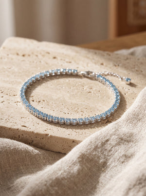 Pandora Sparkling Light Blue Tennis Bracelet Naggat Silver