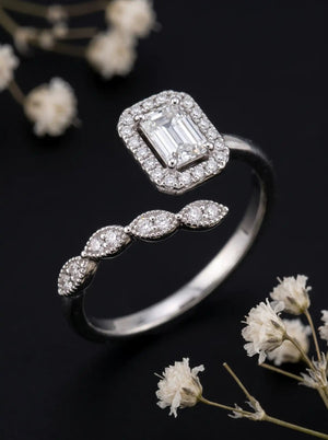 Emerald Cut Zirconia Halo Adjustable Band - Women's Sterling Silver sterling silver 925 women's sterling silver ring, image 4