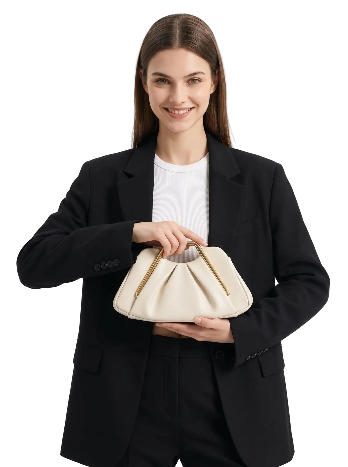 JW PEI Lila Metal Frame Clutch - Ivory silver clutch bags, image 3