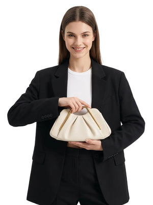 JW PEI Lila Metal Frame Clutch - Ivory silver clutch bags, image 3