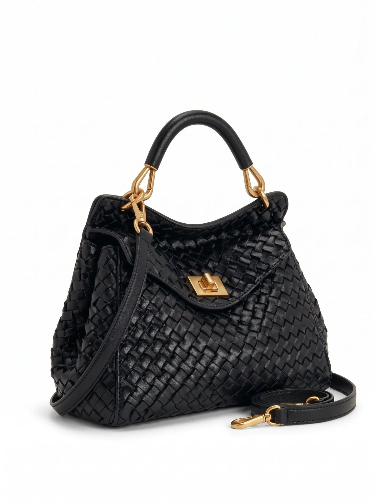 JW PEI Lucia Classic Top Handle Woven Bag silver shopper bags in black, image 4