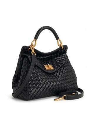 JW PEI Lucia Classic Top Handle Woven Bag silver shopper bags in black, image 4