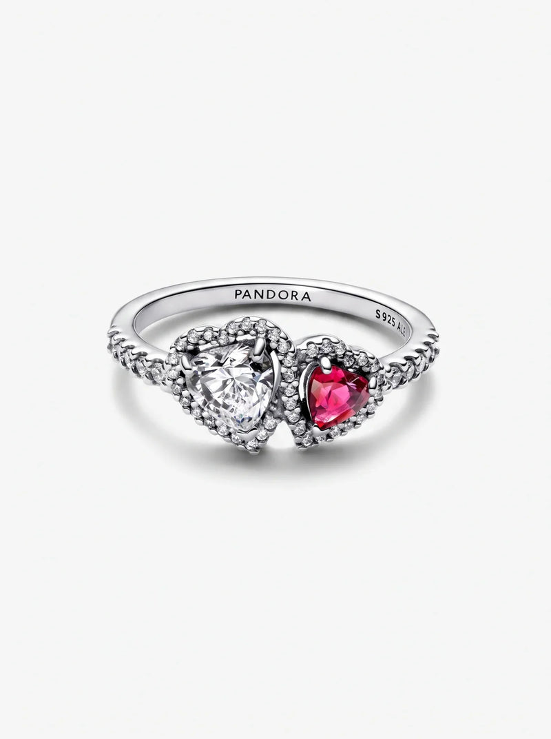 Pandora Two Hearts Ring   Sterling Silver Red & Clear Gemstones - Ring_product_photograph_on_white_2K_20261016195706.webp