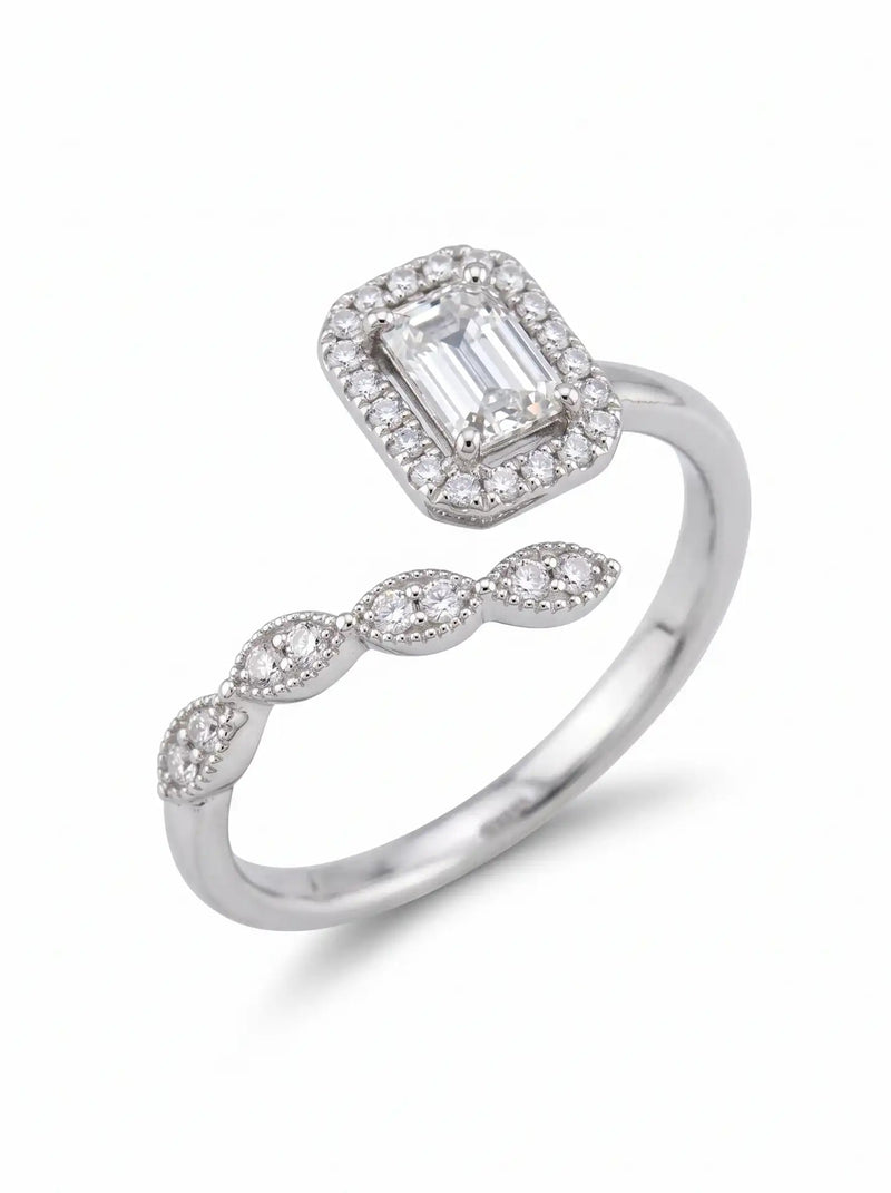 Emerald Cut Zirconia Halo Adjustable Band - Women's Sterling Silver sterling silver 925 women's sterling silver ring