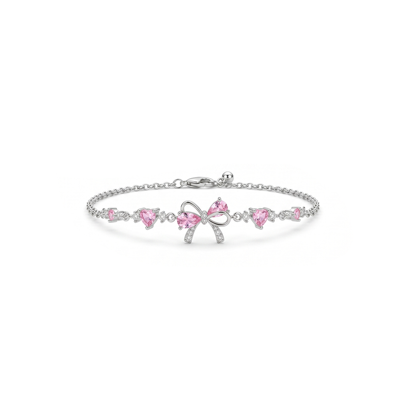 Pink Bow Bracelet – Elegant Jewelry (SILVER)