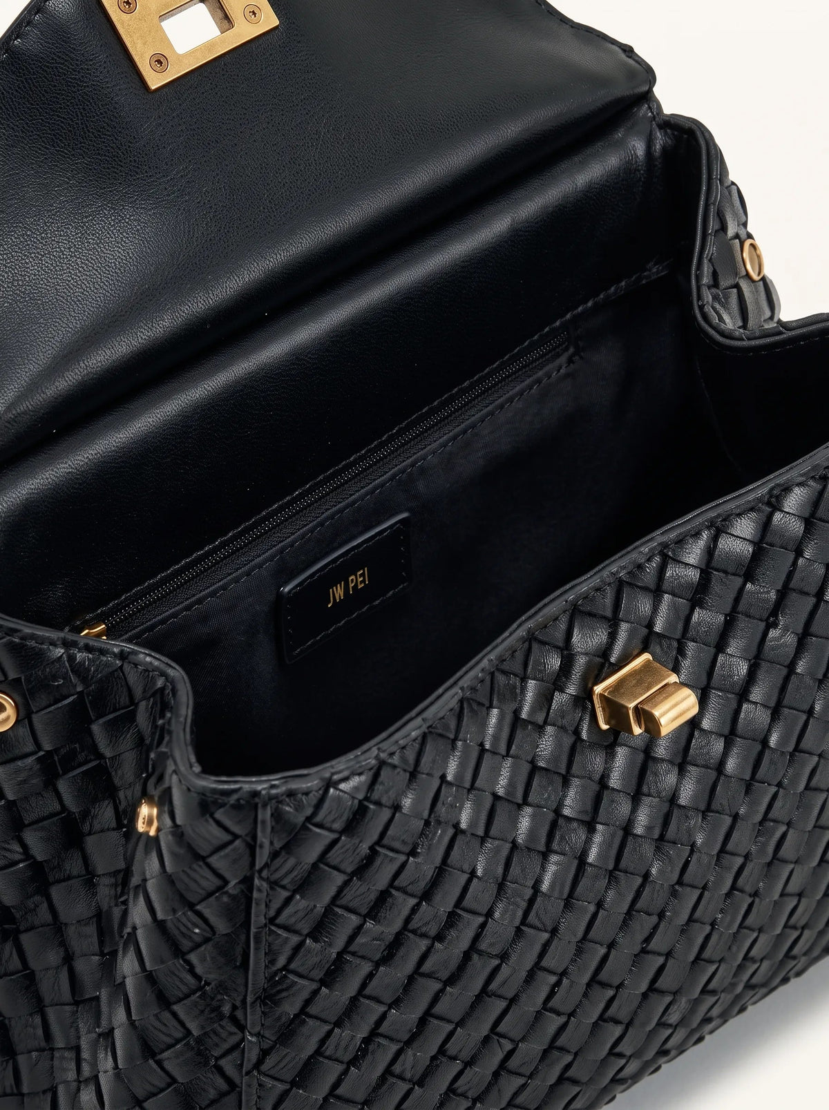 JW PEI Lucia Classic Top Handle Woven Bag silver shopper bags in black, image 6