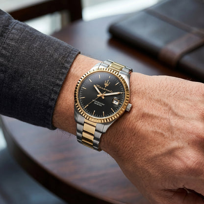 Maserati Tradizione Two-Tone – Black Dial & Fluted Bezel