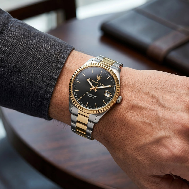 Maserati Tradizione Two-Tone – Black Dial & Fluted Bezel
