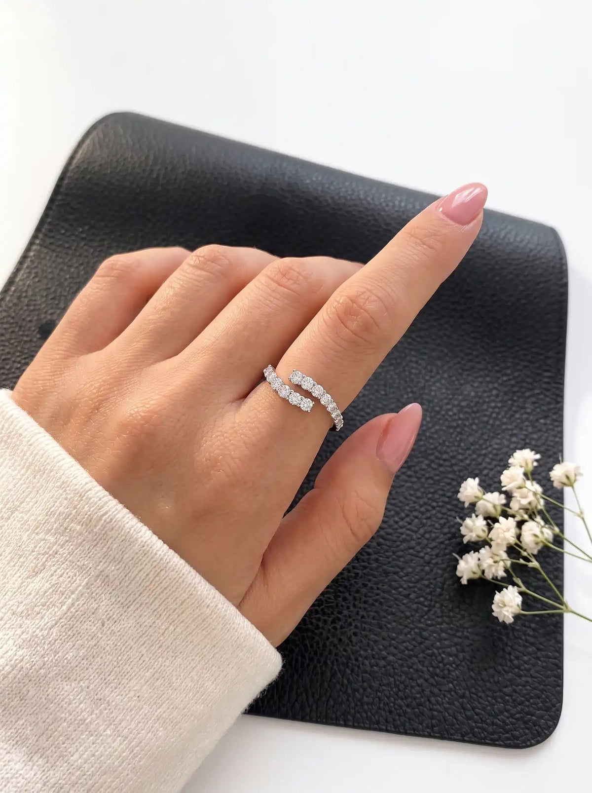 Pave CZ Bypass Ring silver women's zircon ring, image 5