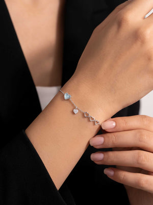 Blue Opal Heart Charm Bracelet sterling silver 925 women's sterling silver bracelet in blue, image 2