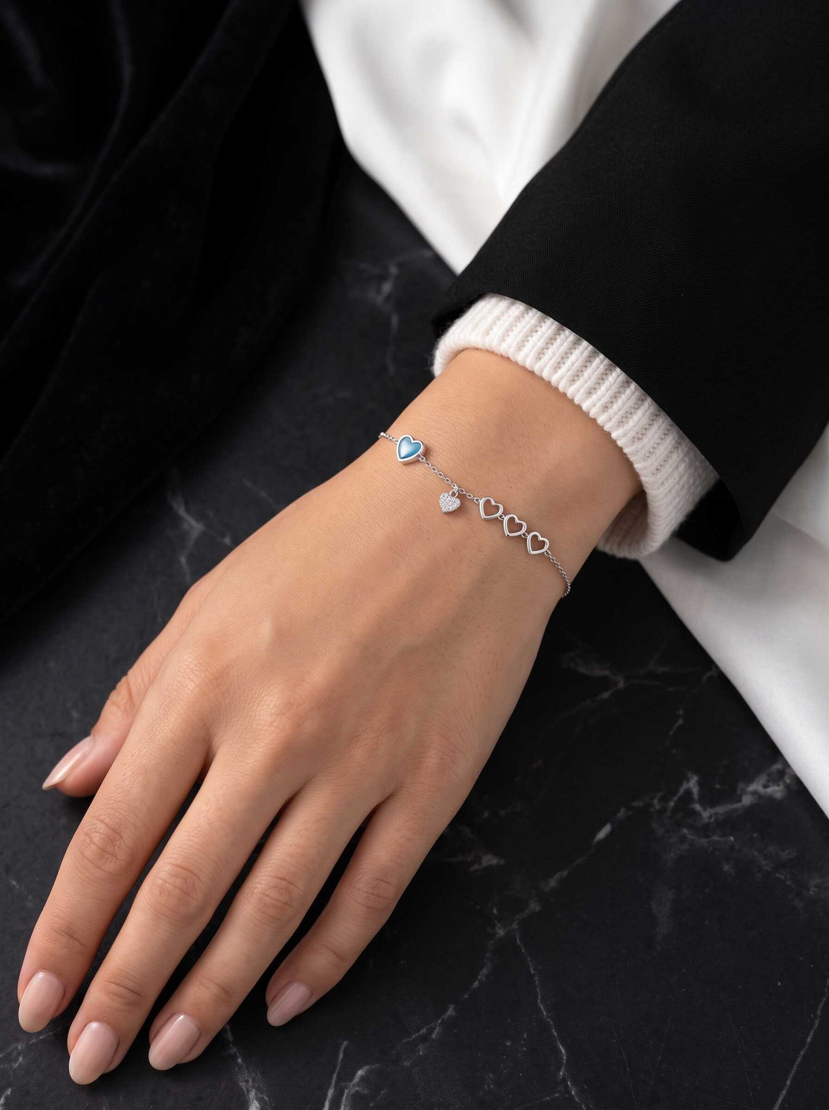 Blue Opal Heart Charm Bracelet sterling silver 925 women's sterling silver bracelet in blue, image 6