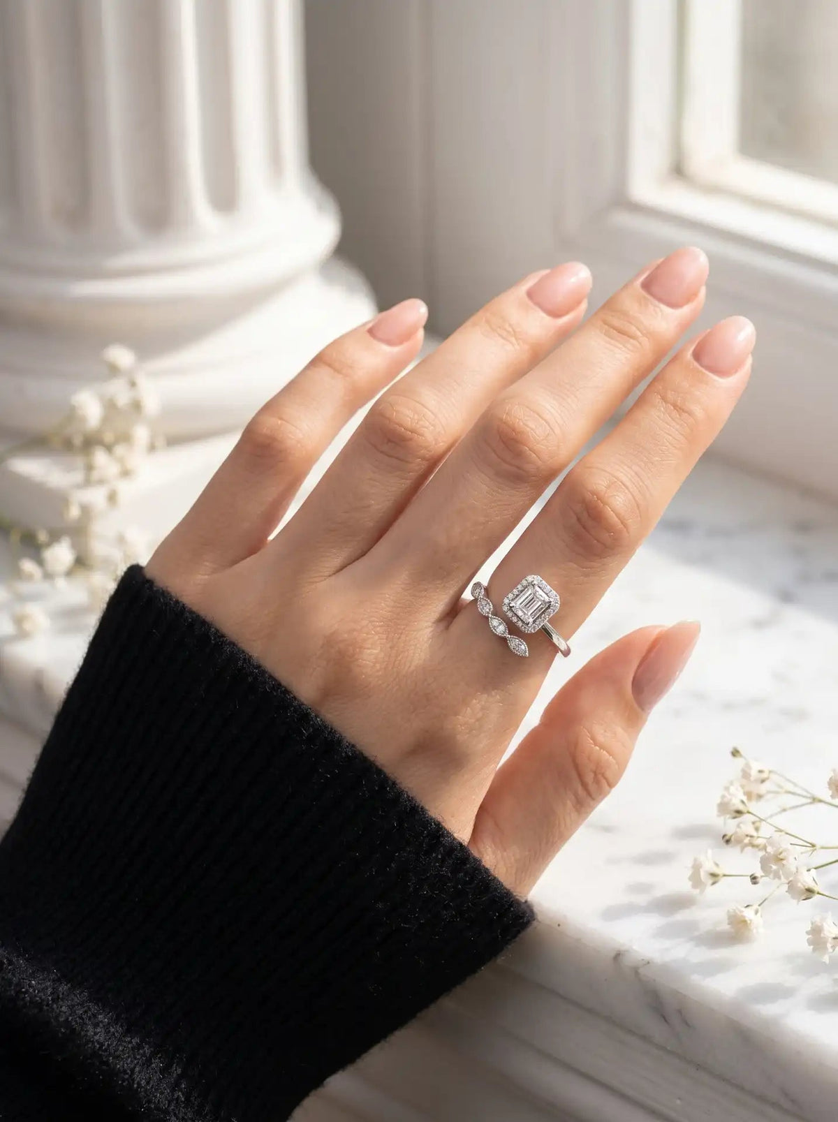 Emerald Cut Zirconia Halo Adjustable Band - Women's Sterling Silver sterling silver 925 women's sterling silver ring, image 5