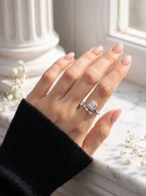 Emerald Cut Zirconia Halo Adjustable Band - Women's Sterling Silver sterling silver 925 women's sterling silver ring, image 5