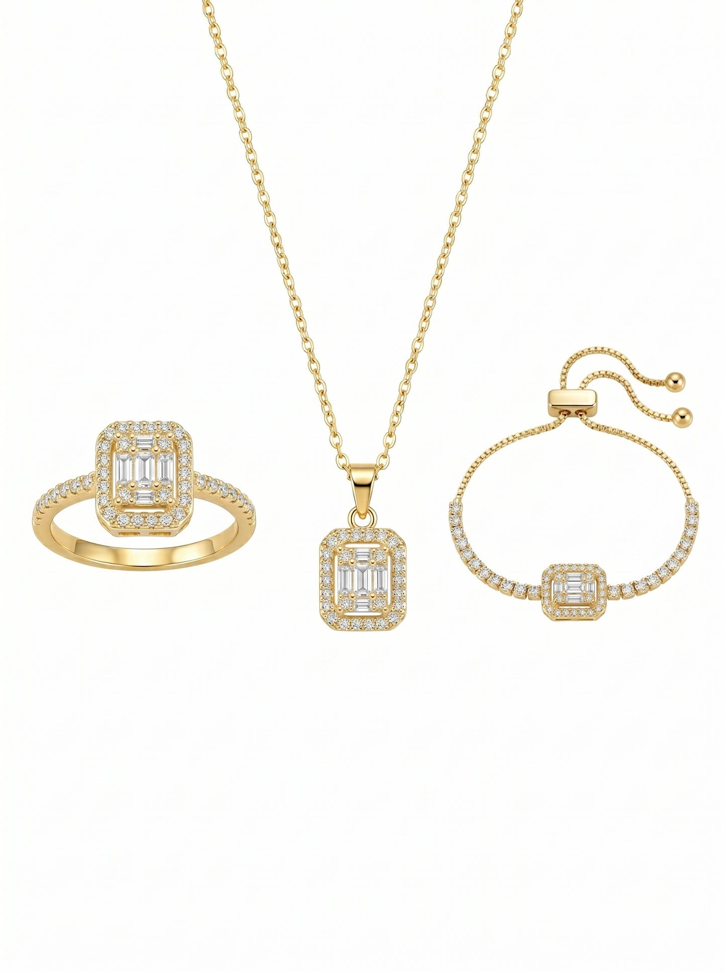 Lazord Emerald Cut CZ Necklace & Ring Set – Gold-Tone Women’s Jewelry - مجوهرات فضة في مصر