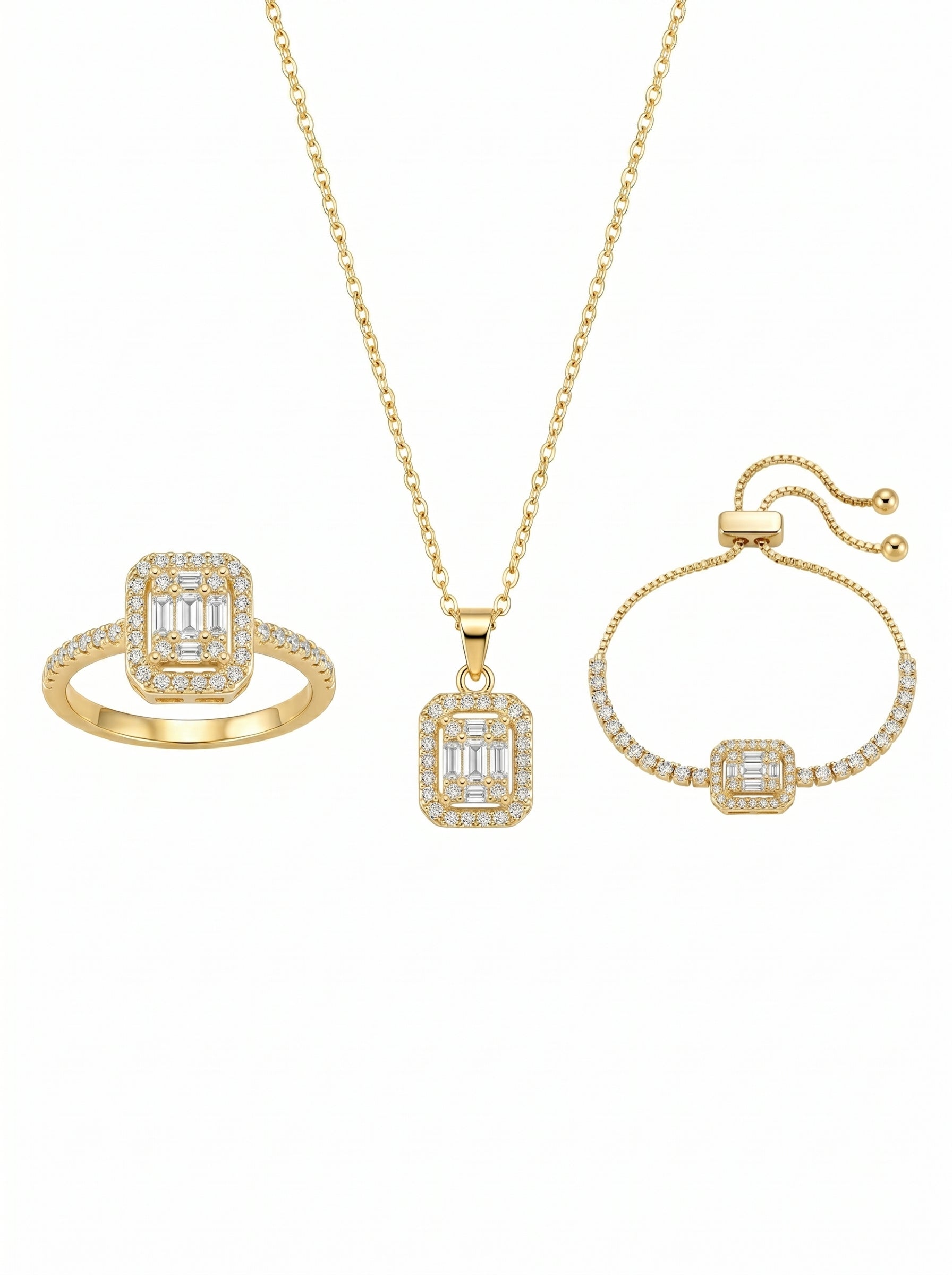 Lazord Emerald Cut CZ Necklace & Ring Set – Gold-Tone Women’s Jewelry - مجوهرات فضة في مصر