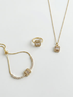 Lazord Emerald Cut CZ Necklace & Ring Set – Gold-Tone Women’s Jewelry - مجوهرات فضة في مصر