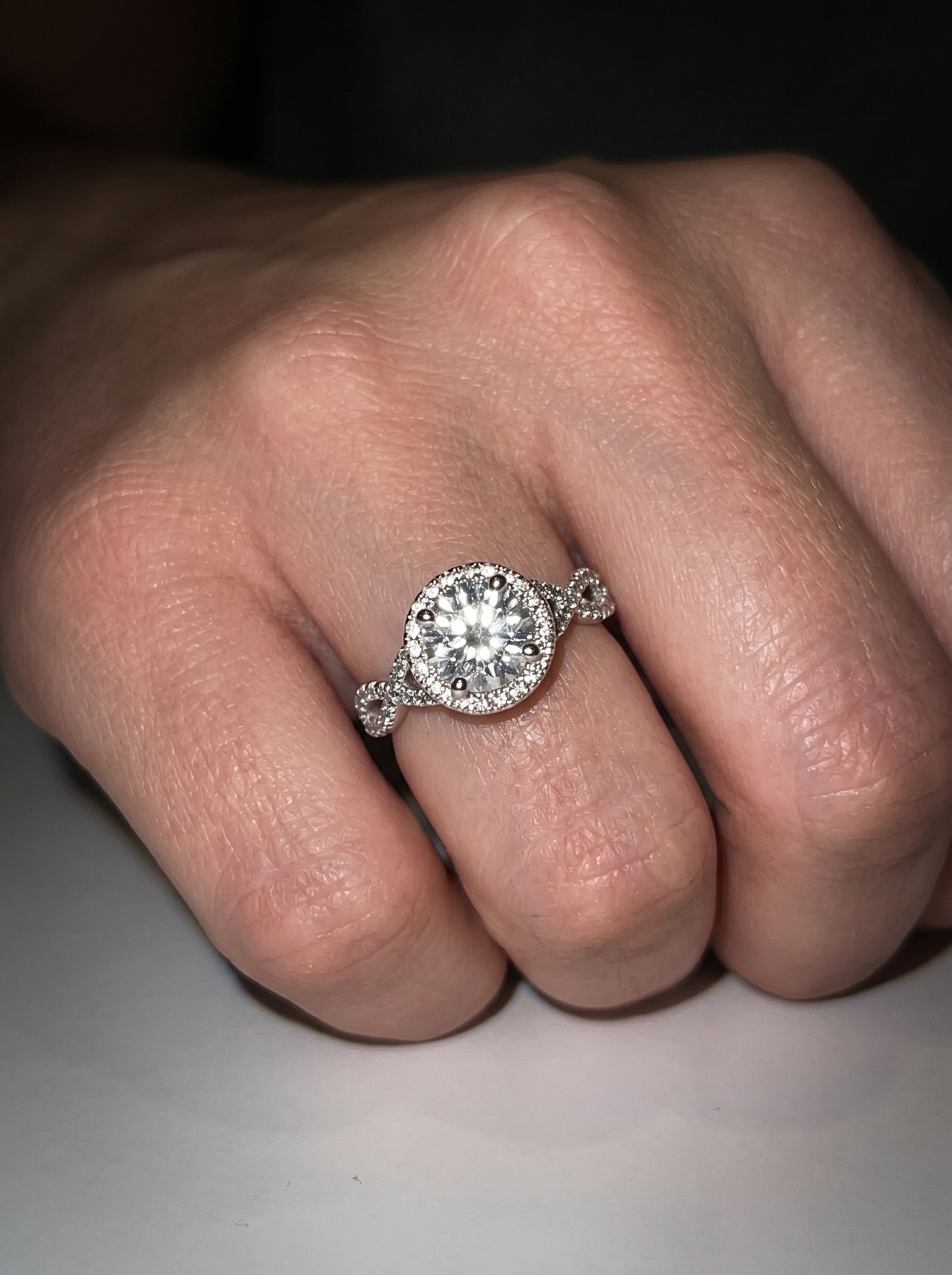 Round Diamond Prong Set Halo Twist
