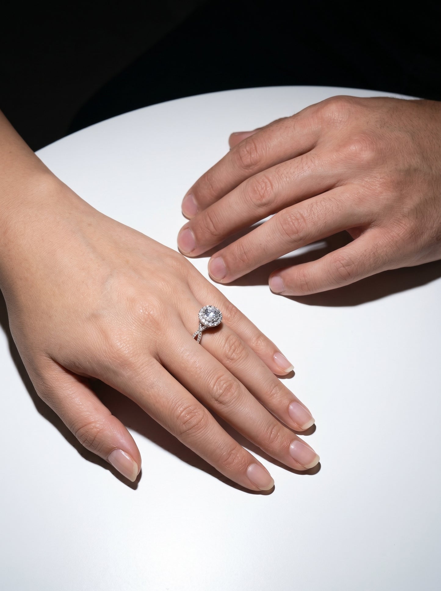 Round Diamond Prong Set Halo Twist