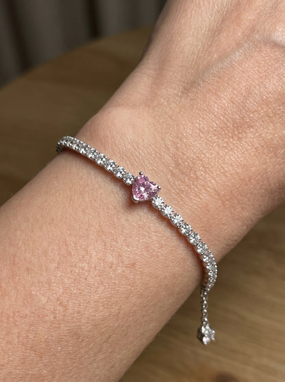 Pandora Sparkling Heart Tennis Bracelet (PINK)