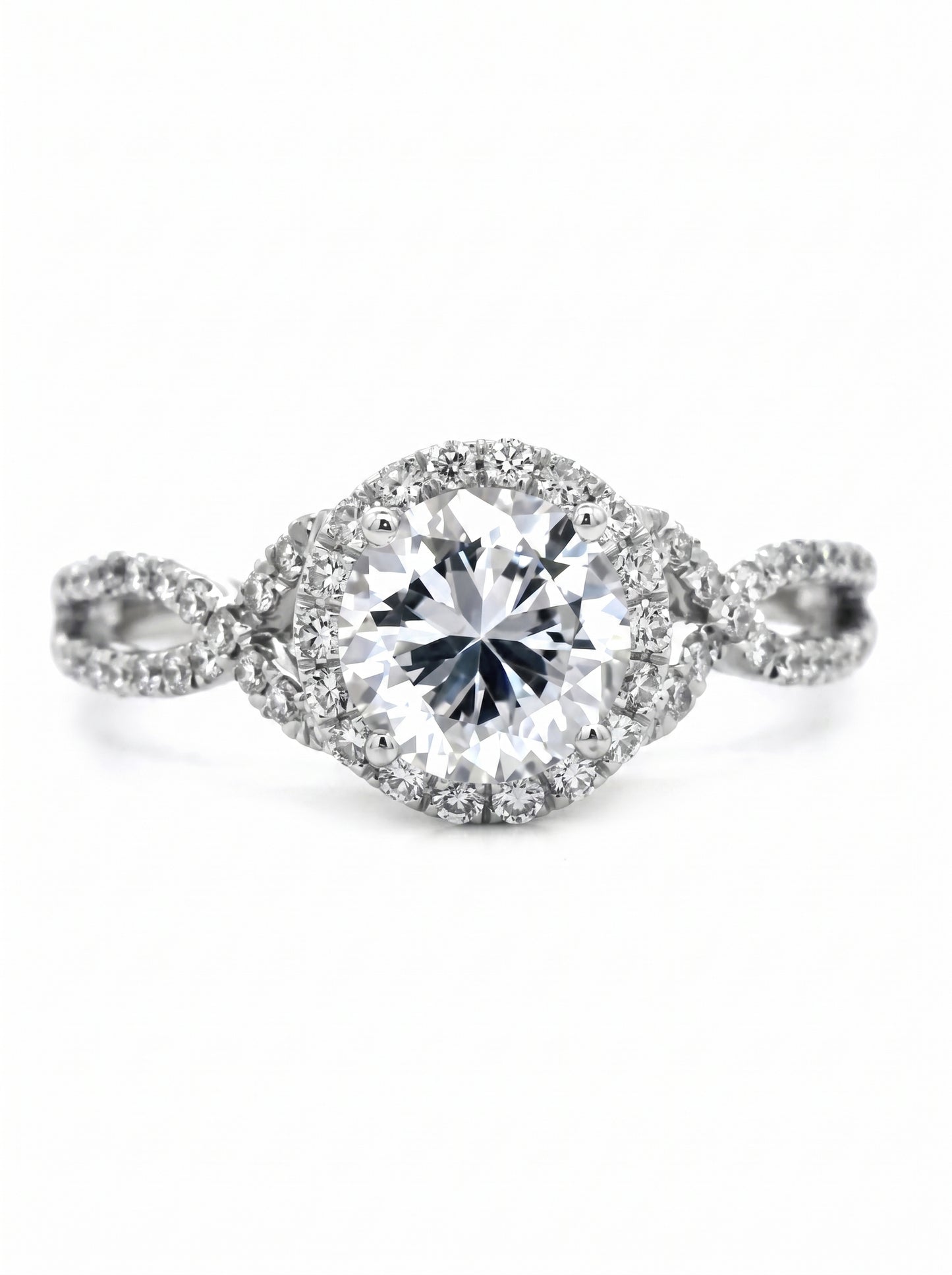 Round Diamond Prong Set Halo Twist