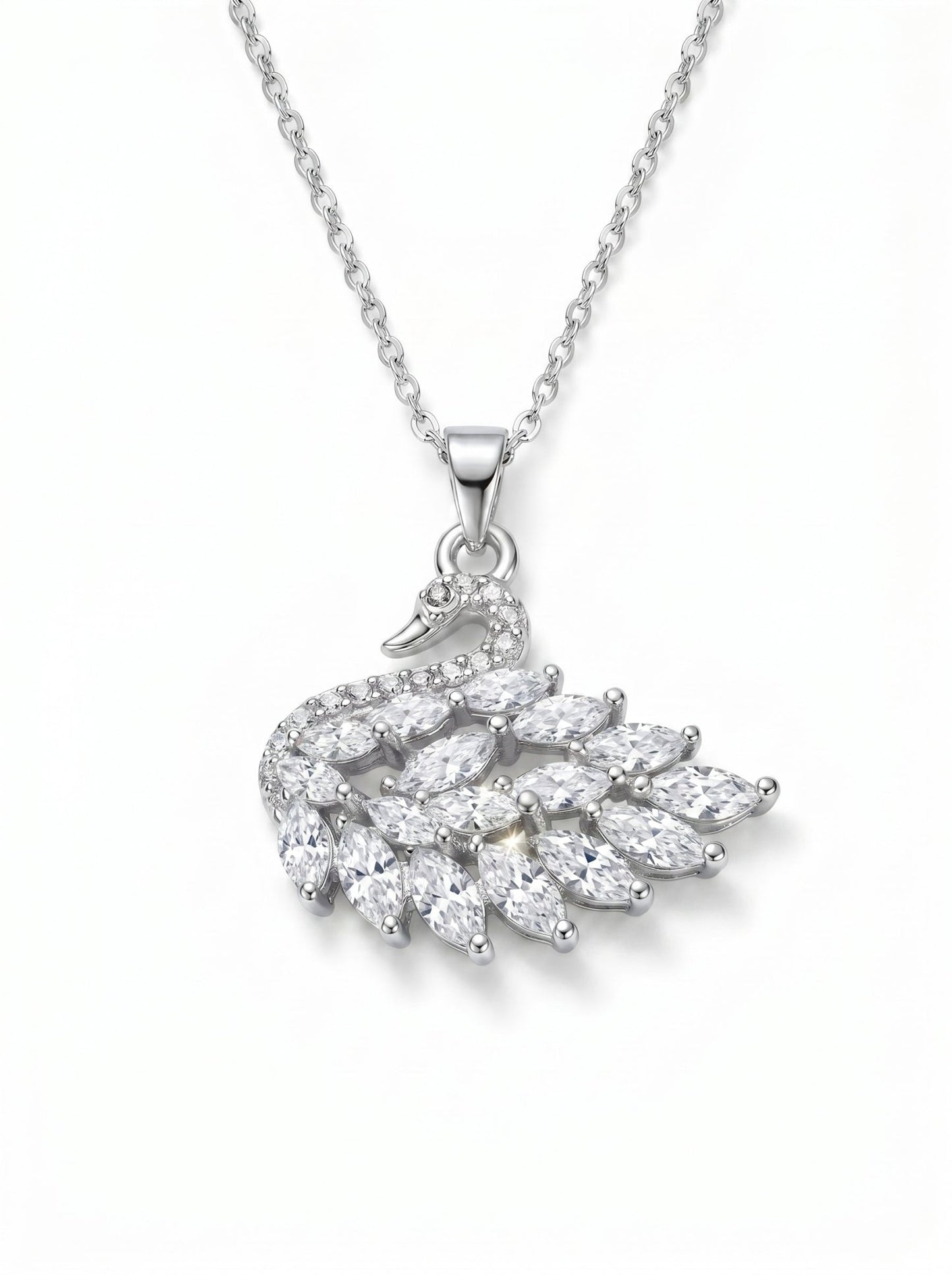 Graceful Swan Crystal Necklace - Naggat Silver