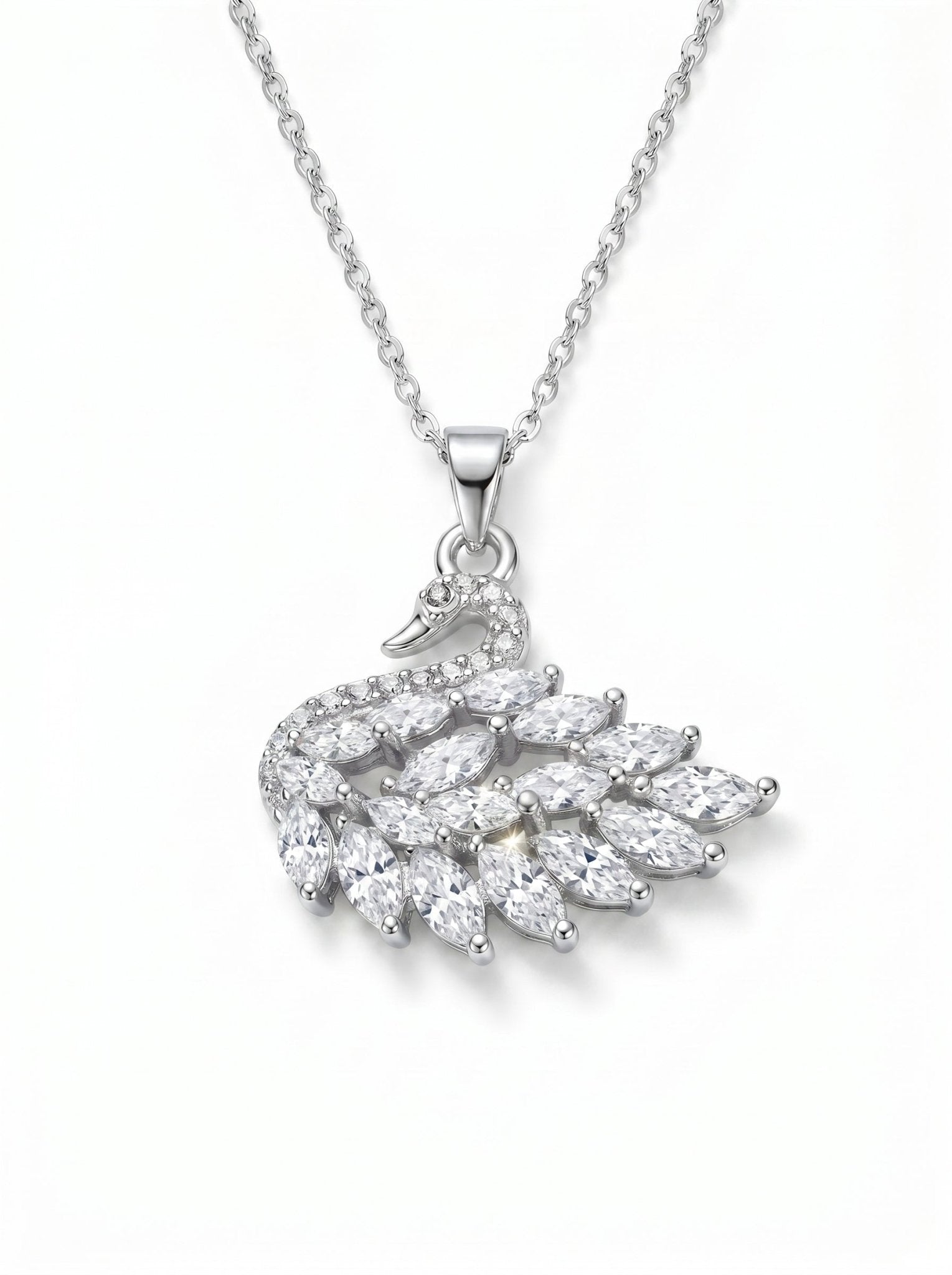 Graceful Swan Crystal Necklace - Naggat Silver