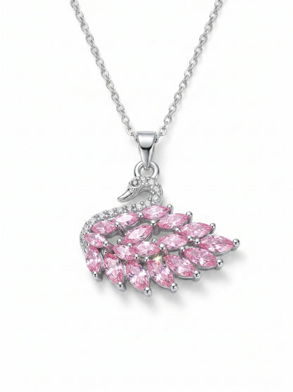 Graceful Swan Crystal Necklace - Naggat Silver