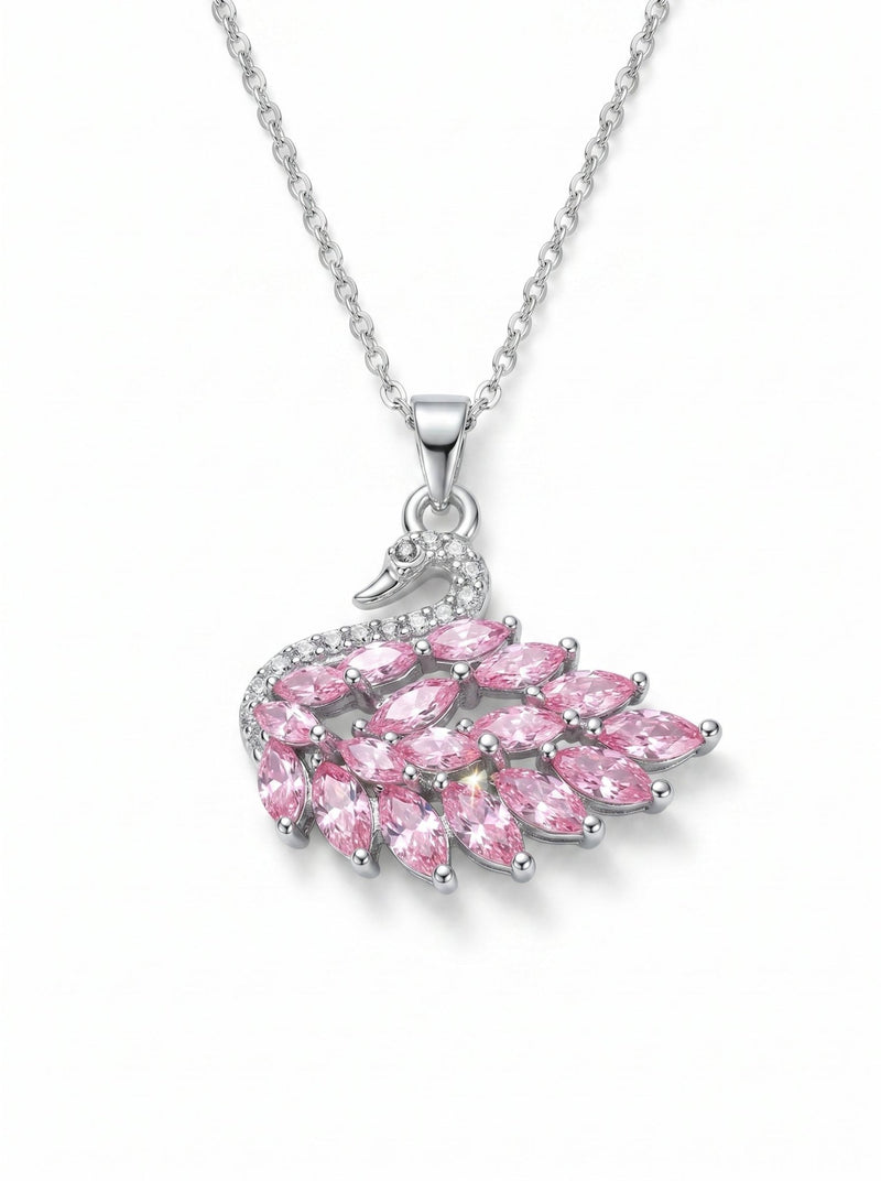 Graceful Swan Crystal Necklace - Naggat Silver