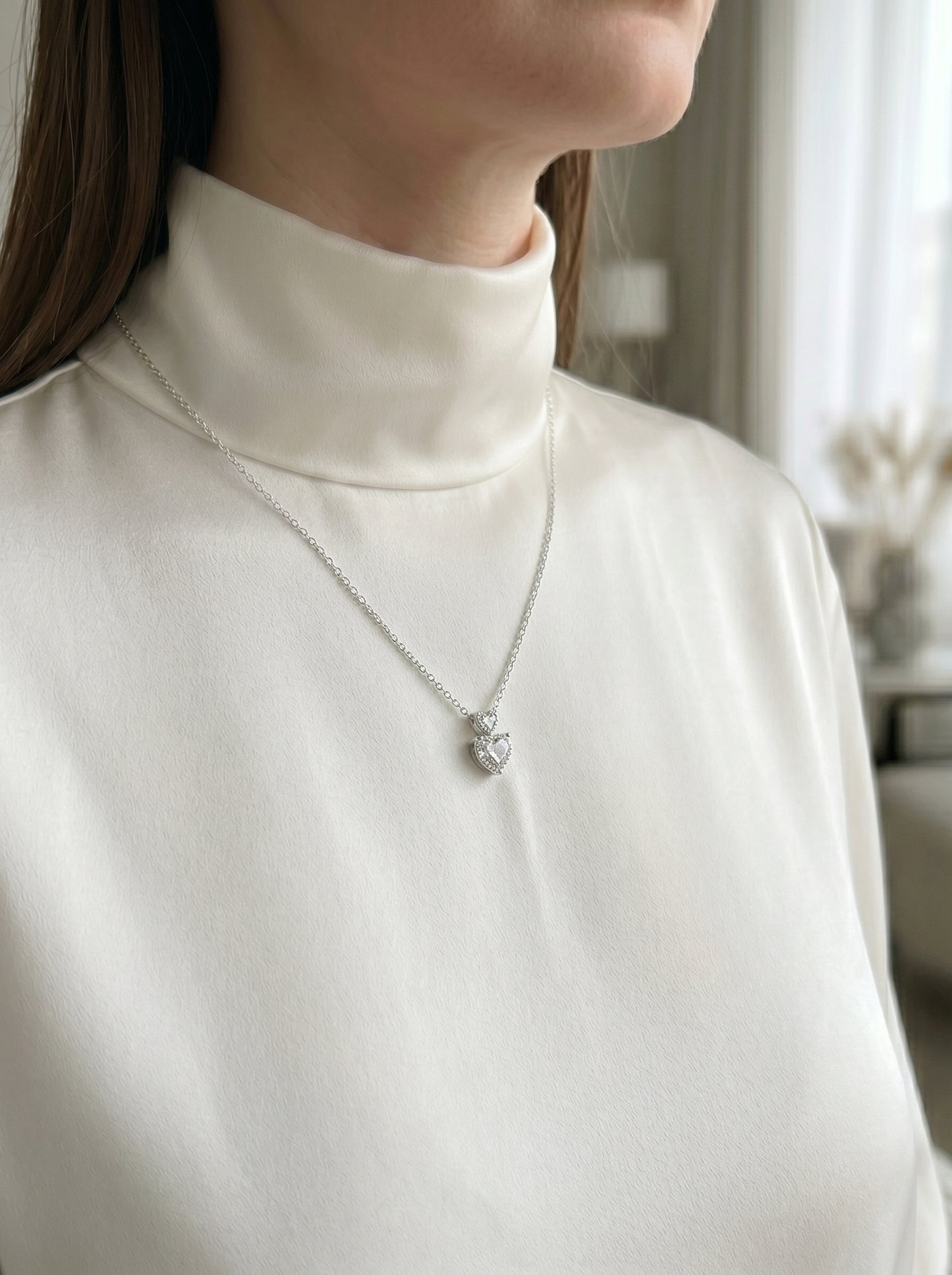 Pandora S925 Double Sparkling Heart Necklace