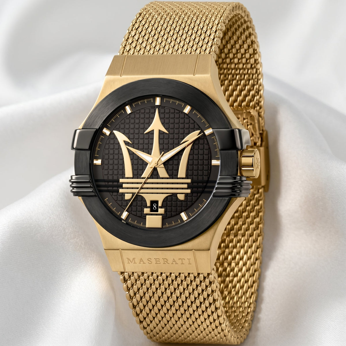 Maserati Potenza – Black Dial & Gold Mesh Strap - Naggat Silver