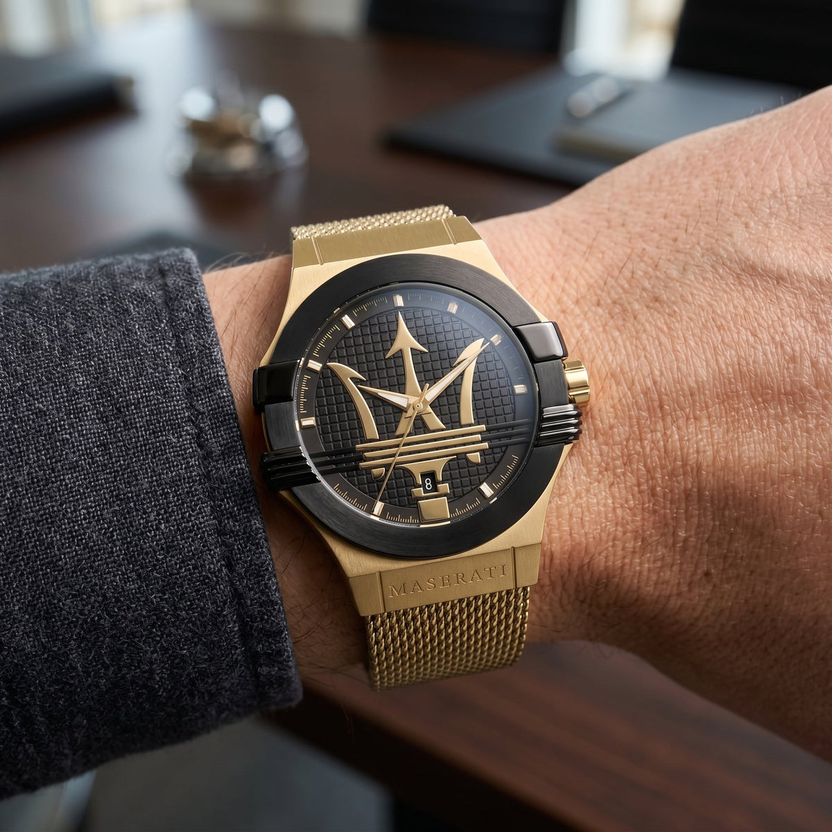 Maserati Potenza – Black Dial & Gold Mesh Strap - Naggat Silver