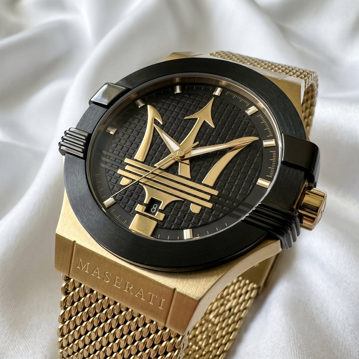 Maserati Potenza – Black Dial & Gold Mesh Strap - Naggat Silver
