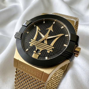 Maserati Potenza – Black Dial & Gold Mesh Strap - Naggat Silver