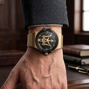 Maserati Potenza – Black Dial & Gold Mesh Strap - Naggat Silver