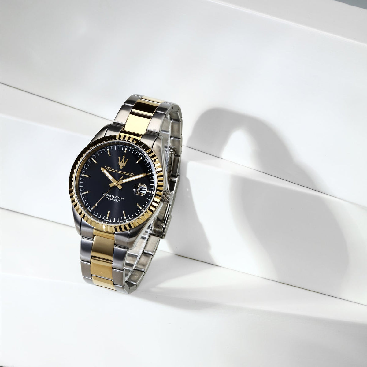 Maserati Tradizione Two-Tone – Black Dial & Fluted Bezel - Naggat Silver